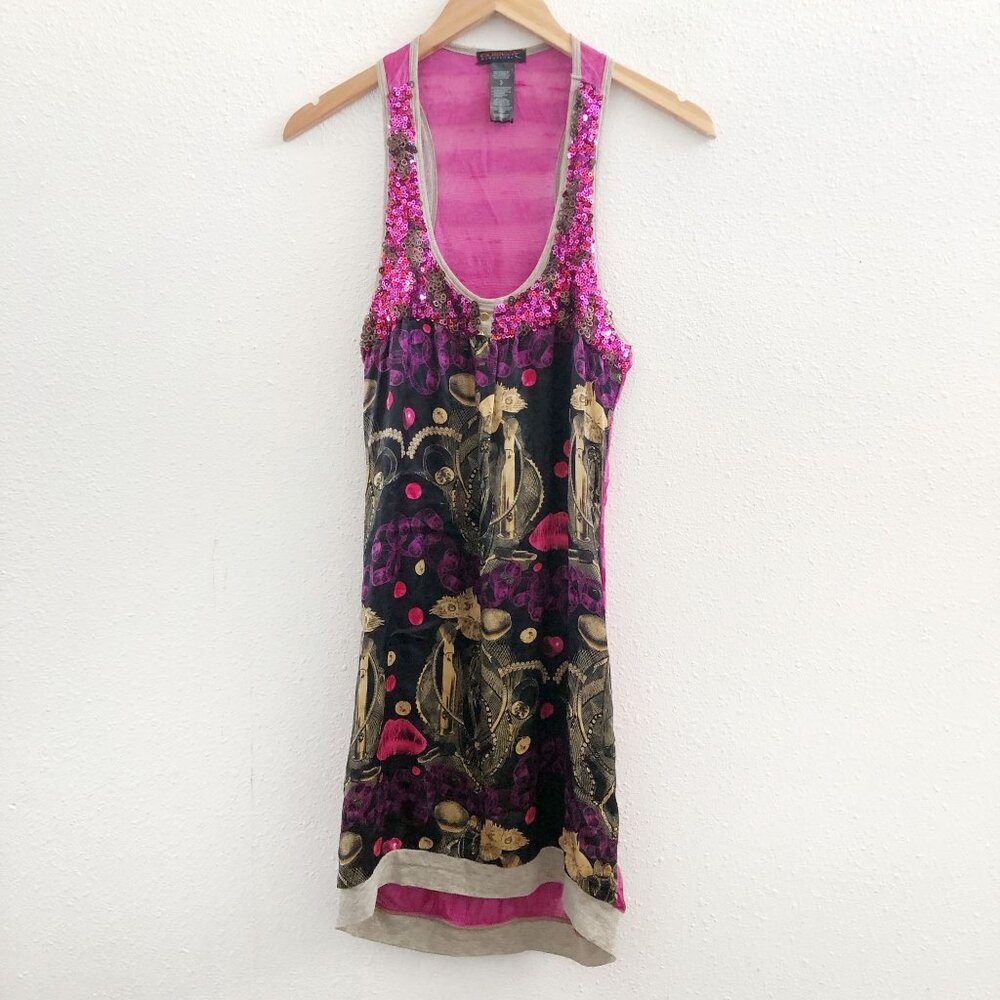 Custo Barcelona Pink Purple Gold Embellished Mini Dress